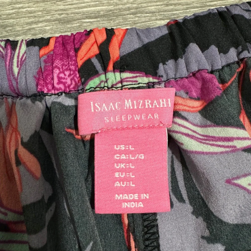 Isaac Mizrahi Sleepwear Womens Large Tropical Floral Pajama Shorts Black Pink‎ L